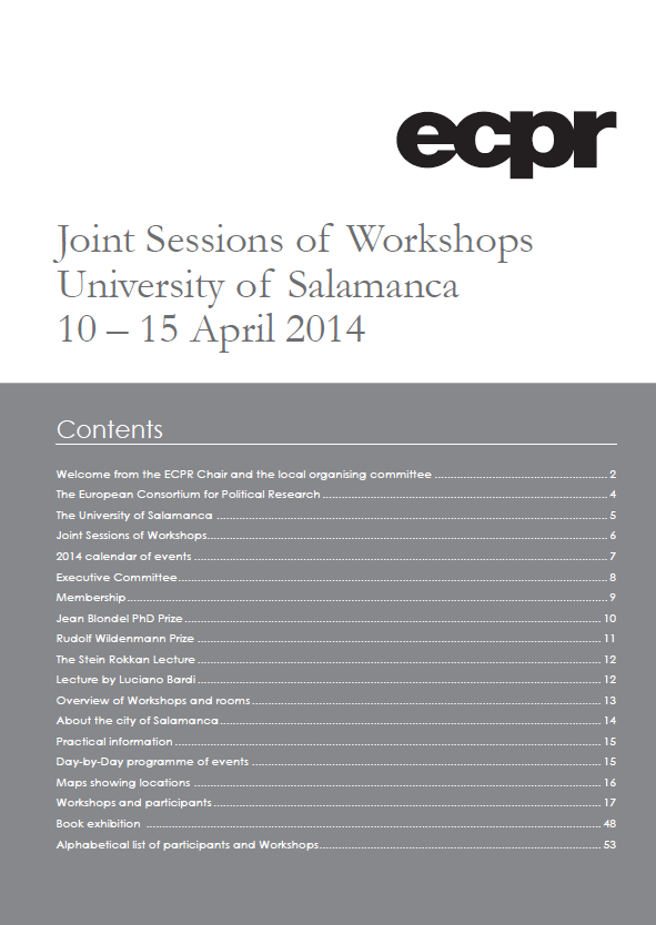 ECPR Joint Sessions Salamanca, 10 - 15 April 2014 programme cover image